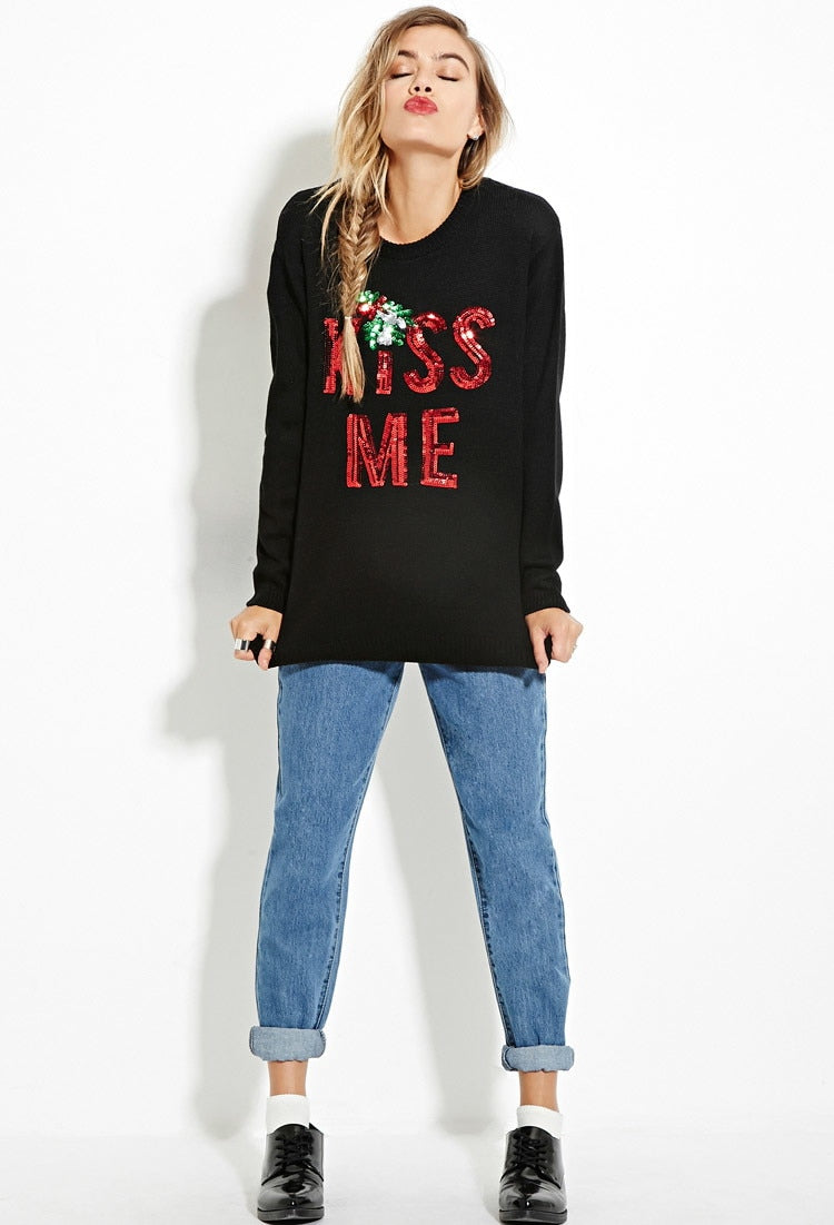 "Kiss Me" Christmas Sweater - Black